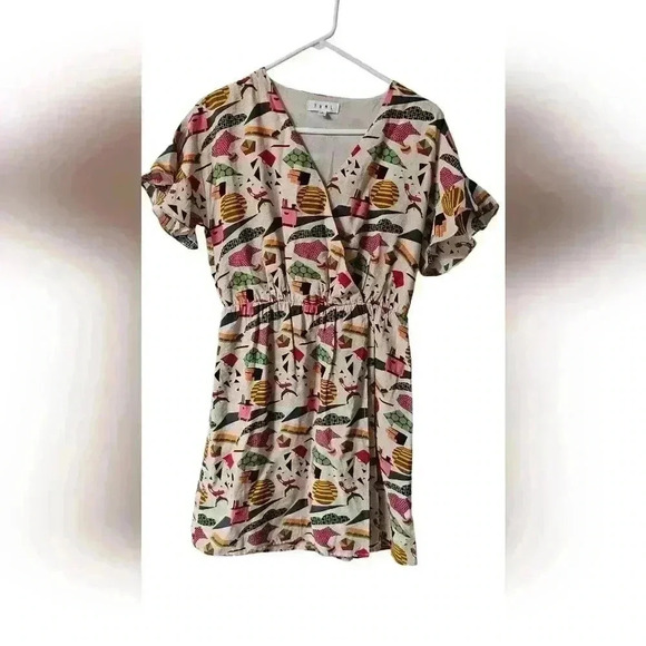 THML Dresses & Skirts - THML Retro Print Wrap Ruffle Sleeve Dress